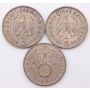 3x Germany 5 Mark silver coins 1935F 1936A 1937A 