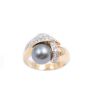 Tahitian Black Pearl yg ring 0.80cts pave set Diamonds