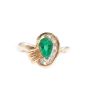 0.82ct faceted pear shape Emerald 14K yg Ring 7-Diamonds