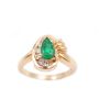 0.82ct faceted pear shape Emerald 14K yg Ring 7-Diamonds