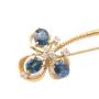 1.43ct Sapphire brooch 3-faceted medium blue sapphires 6-diamonds 