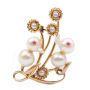 c1950 14k yg Duck brooch pearls faceted rubies 