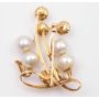 c1950 14k yg Duck brooch pearls faceted rubies 