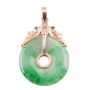 Burmese Jade Pi disk green/white vivid green mottling 14k gold pendant 