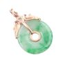 Burmese Jade Pi disk green/white vivid green mottling 14k gold pendant 