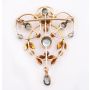 Antique 14k Yellow Gold Aquamarine & Seed Pearl Brooch