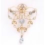 Antique 14k Yellow Gold Aquamarine & Seed Pearl Brooch