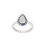 18K White Gold Pear Shaped Diamond & Blue Tanzanite Halo Ring Size 4.5