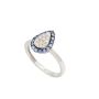 18K White Gold Pear Shaped Diamond & Blue Tanzanite Halo Ring Size 4.5