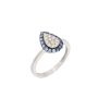 18K White Gold Pear Shaped Diamond & Blue Tanzanite Halo Ring Size 4.5