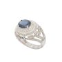 14K White Gold Ring with 1.65 ct Blue Sapphire & Diamond Halo Setting Size 6.5