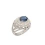 14K White Gold Ring with 1.65 ct Blue Sapphire & Diamond Halo Setting Size 6.5