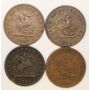 4x 1857 Bank of Upper Canada One Penny Tokens