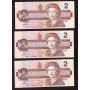 3x 1986 Canada $2 replacement banknotes BRX3395227-28+29 GEM UNC EPQ