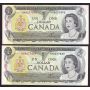 2x 1973 Canada $1 banknotes errors obverse ink smear MM8077889 and 894 UNC