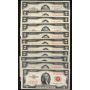 50 X 1953 USA RED SEAL $2 notes Series 1953 A B C FR-1500-01-02-03 VF to VF+