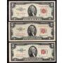 25 X 1953 USA RED SEAL $2 notes Series 1953 A B C FR-1500-01-02-03 VF to VF+