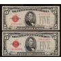 2 X 1928 $5 United States Red Seal banknotes 1928 C VF and 1928 E FINE