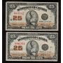 2x 1923 Canada 25 Cent banknotes Campbell Clark 683782 696354 both FINE+