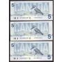 10x 1986 Canada $5 consecutive notes Bonin Thiessen GPS 3853229-38 CH UNC