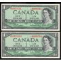 2 X 1954 Canada $1 consecutive replacement notes *B/M0958560-61 Choice UNC