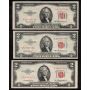 25 X 1953 USA RED SEAL $2 notes Series 1953 A B C FR-1500-01-02-03 VF to VF+