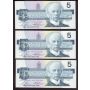 10x 1986 Canada $5 consecutive notes Bonin Thiessen GPS 3853229-38 CH UNC