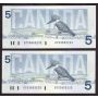 10x 1986 Canada $5 consecutive notes Bonin Thiessen GPS 3853229-38 CH UNC