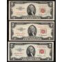 25 X 1953 USA RED SEAL $2 notes Series 1953 A B C FR-1500-01-02-03 VF to VF+