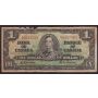 1937 Bank of Canada $1 dollar note Narrow Panel BC-21b H/A0527585 damaged