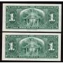 2x 1937 Canada $1 consecutive notes Coyne Towers H/N2903801-02 CH AU/UNC