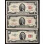 25 X 1953 USA RED SEAL $2 notes Series 1953 A B C FR-1500-01-02-03 VF to VF+