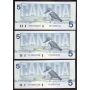 10x 1986 Canada $5 consecutive notes Bonin Thiessen GPS 3853229-38 CH UNC