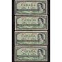 4 X 1954 Canada $1 devils face banknotes circulated and damaged