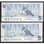 10x 1986 Canada $5 consecutive notes Bonin Thiessen GPS 3853229-38 CH UNC