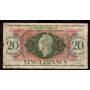 1944 Guadaloupe 20 Francs P-28 LL541,429 circulated