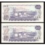 2x 1971 Canada $10 banknotes Lawson Bouey VA 6597497-98 Choice UNC