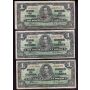 10x 1937 Canada $1 banknotes all VG or better 10-notes