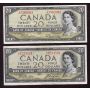 2x 1954 Canada $20 Beattie Coyne devils face & Beattie Rasminsky modified