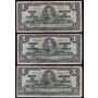 10x 1937 Canada $1 banknotes all VG or better 10-notes