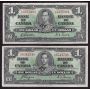 10X 1937 Canada $1 banknotes 10-notes all nice VF or better