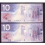 2x 2000 Canada $10 consecutive notes Knight Theissen FDT1088119-20 CH UNC