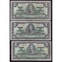 10X 1937 Canada $1 banknotes 10-notes all nice VF or better