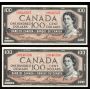 2x 1954 Canada $100 consecutive notes Lawson Bouey C/J0846596-97 CH UNC