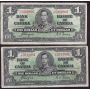 10X 1937 Canada $1 banknotes 10-notes all nice VF or better