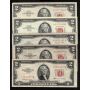 5 x $2 USA RED SEAL United States notes 2 x series 1953 A F and 3 x 1963 VF