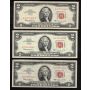 5 x $2 USA RED SEAL United States notes 2 x series 1953 A F and 3 x 1963 VF