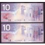 4x 2000 Canada $10 consecutive notes Knight Theissen FDV1398532-35 CH UNC