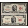 5 x $2 USA RED SEAL United States notes 2 x series 1953 A F and 3 x 1963 VF