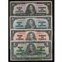 1937 Canada $1 $2 $5 $10 banknote set all mixed signatures and prefix all VG+